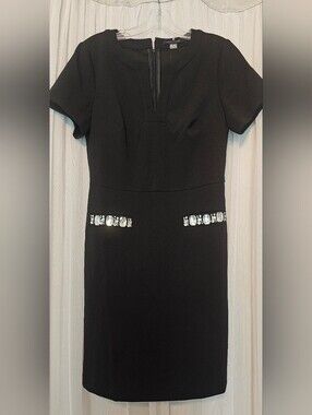 Tommy Hilfiger Black Embellished Short-Sleeve Sheath Dress Size 4